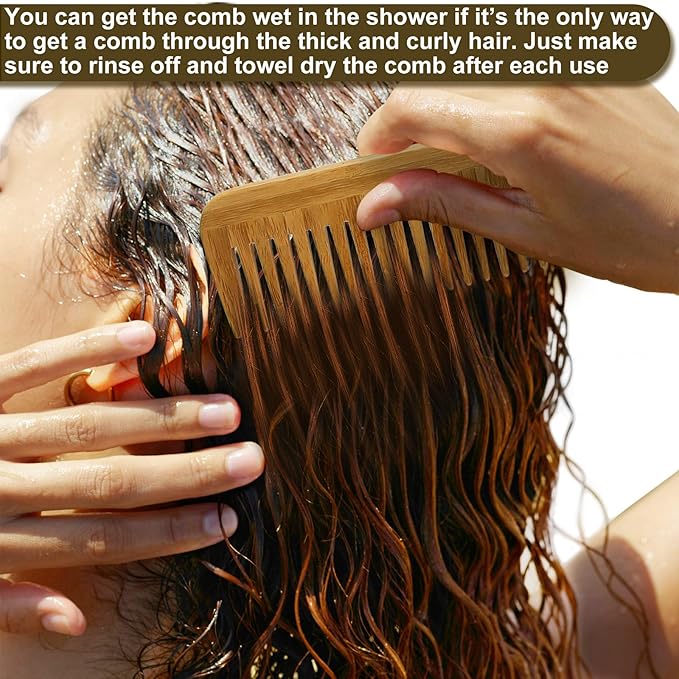 Bamboo Hair Brush Comb Set for Women Men, Wood Bristle Paddle Detangling Brush, Wide Tooth Comb for Curly Wavy Thick Thin Wet Dry Hair, Brush Cleaning Tool Included - 4 Pack