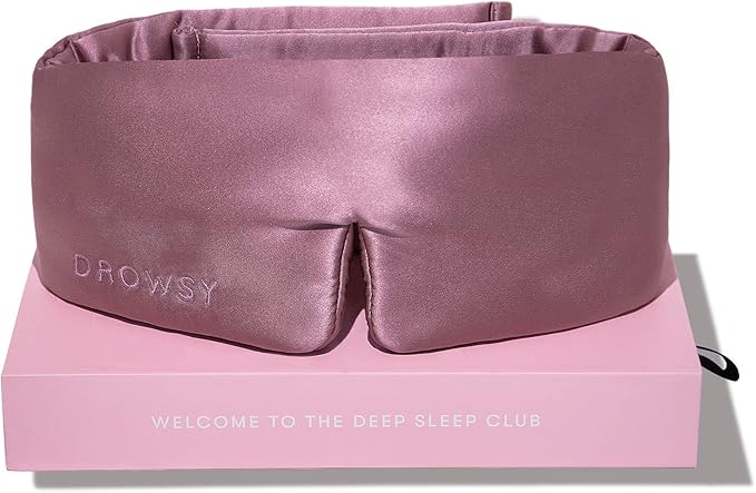 DROWSY Silk Sleep Mask. Face-Hugging, Padded Silk Cocoon for Luxury Sleep in Total Darkness. (Damask Rose)