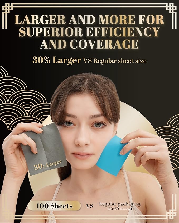 [KPOP Beauty] Makeup Friendly Oil Blotting Paper - DANABE Bamboo Charcoal Face Oil Blotting Sheets | Korean Skincare Oil Absorbing Sheets for Face (4x3.6 in.100 Large Sheets)