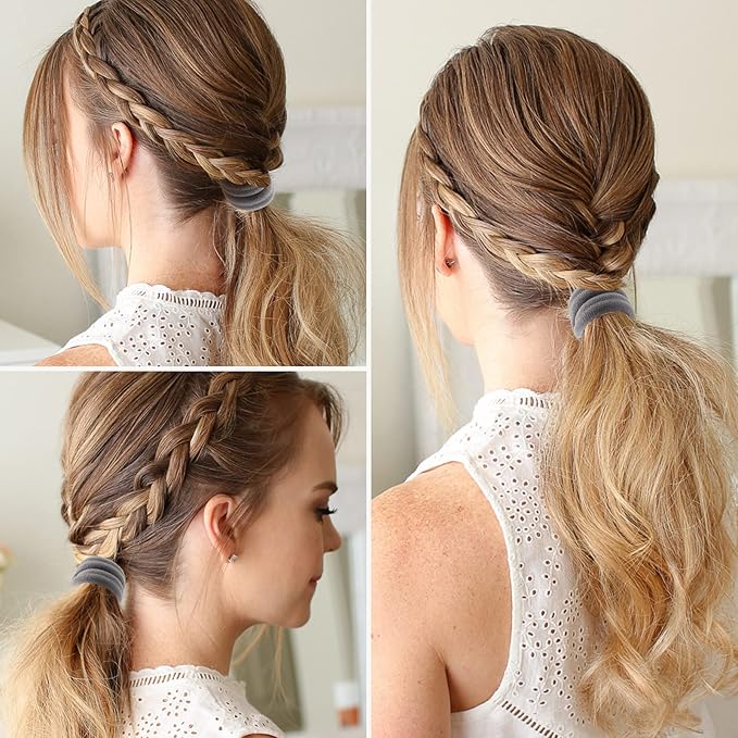 100 Pcs Thick Seamless Hair Ties, Ponytail Holders Hair Accessories No Damage for Thick Hair Christmas Gift(Cool Colors)