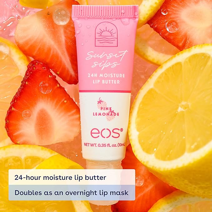 eos Sunset Sips Lip Butter Tube- Pink Lemonade, 24-Hour Moisture, Overnight Lip Mask, Lip Care Products, 0.35 fl oz (Pack of 2)
