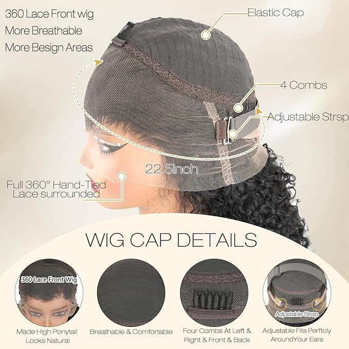 Burmese Curly Human Hair Wig with Spiral End 200% Density 360 Full HD Lace Front Wigs Human Hair Water Wave Wigs for Women 24Inch Pre Plucked with Baby Hair Tiny Knots Natural Black