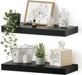 Black Floating Shelves for Wall, 16 inchs x 6.7” deep x 1.4” Wall Shelf for Bathroom Bedroom, Living Room, Kitchen, Office Home Decor, Narrow Wood Shelves with Invisible Brackets Set of 2