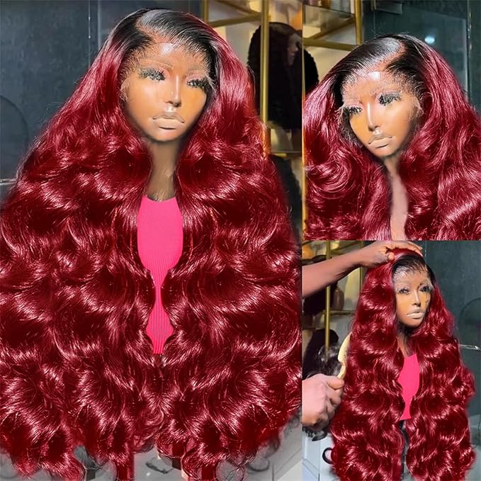 250% density 1b 99j Burgundy Lace Front Wigs Human Hair Red Burgundy Wig Human Hair 13x6 HD Body Wave Lace Front Wigs for Women burgundy ombre lace front wig human hair