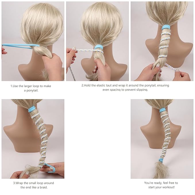 Sport Hair Ties for Women Pony Tails Elastic Hair Ties for Gym Braided Hair Ties Spiral Hair Ties for Swimming Sports