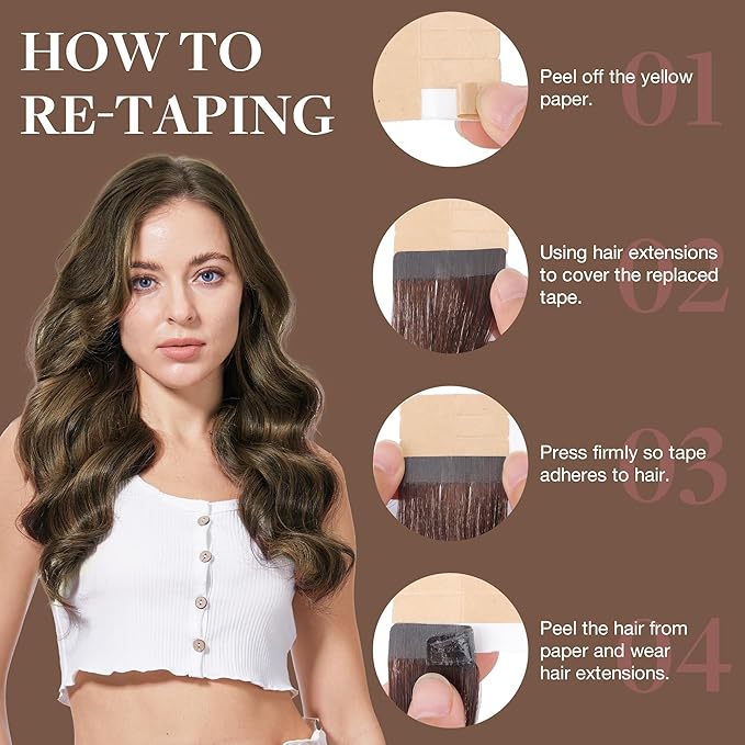GOO GOO Tape in Hair Extensions Human Hair, 1D/2C/4E Chocolate Dip Color Melt, 12inch 40g 20pcs, Skin Weft Seamless Invisible, Silky Straight with Thick Ends, Remy Human Hair