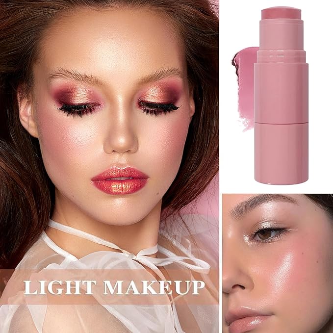 Cream Blush Stick with Brush and Makeup Sponge,Waterproof Multi Cream Makeup Stick,Lightweight,Long-lasting,2 in 1 Multi Blush for Cheeks & Lip Tint & Eyeshadow S