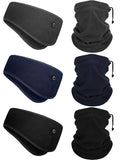 Syhood 6 Pieces Winter Fleece Ear Warmer Headband Ear Muffs Head Wraps with Winter Fleece Neck Warmer Gaiter (Black, Dark Grey, Navy Blue,Plus Size)