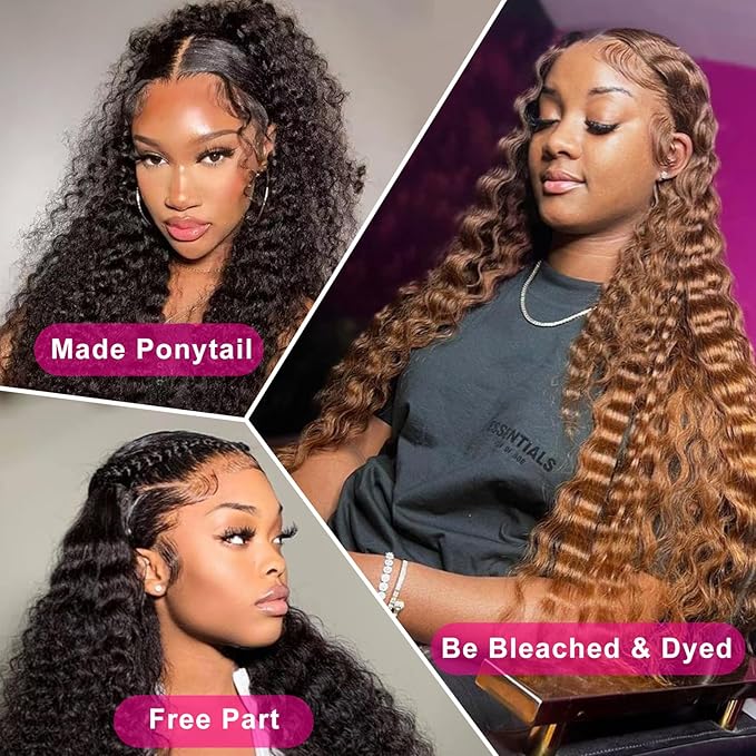 13x6 Deep Wave Lace Front Wigs Human Hair 200% Density HD Lace Front Wigs Human Hair Pre Plucked Natural Color Glueless Wig 100% Virgin Lace Front Wigs for Women（20inch）