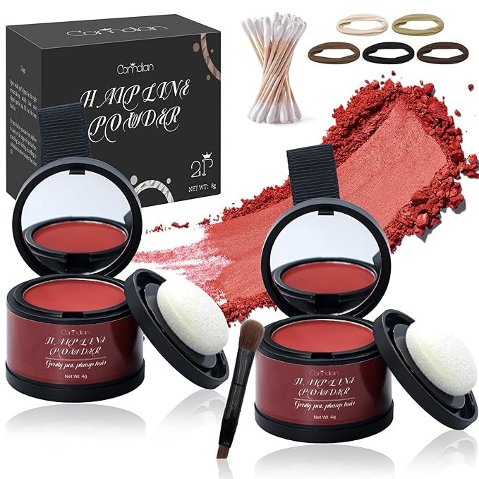 2 Pack Hairline Powder for Women and Men, Used to Root Touch Up Hair Color, Thinning and Gray Hair Coverage and Bald Spots Coverage, Red