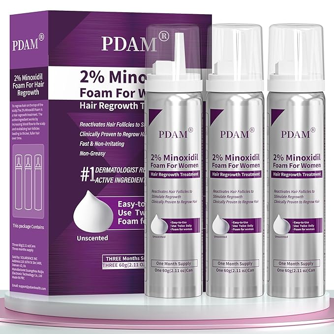 Minoxidil for Women Foam Hair Growth - Minoxidil Hair Regrowth Treatment for Women, Topical Solution Hair Loss Treatments, Thicker and Fuller Hair, 3-Month Supply, 3 x 2.11 oz