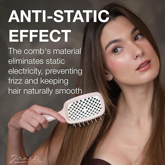 Janeke Superbrush Detangling Brush for Soft Smoothing Hair Brushing with Anti-Static Bristles - Vented Wet Hair Brush for Blow Drying Use - Perfect for Curly, Thick, Wavy, Fine Hair Types (Nude)
