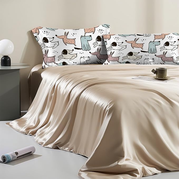 Cute Dogs Dog Satin Pillow Case Queen Size,Soft Pillowcases for Hair and Skin Similar to Silk,Pillowcases with Hidden Zipper Bedding Accessories,20X30 Inches,1 Pack