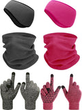 SATINIOR 6 Pieces Ear Warmer Headband Warmer Face Mask Fleece Neck Gaiter Touch Screen Winter Knit Gloves for Men and Women