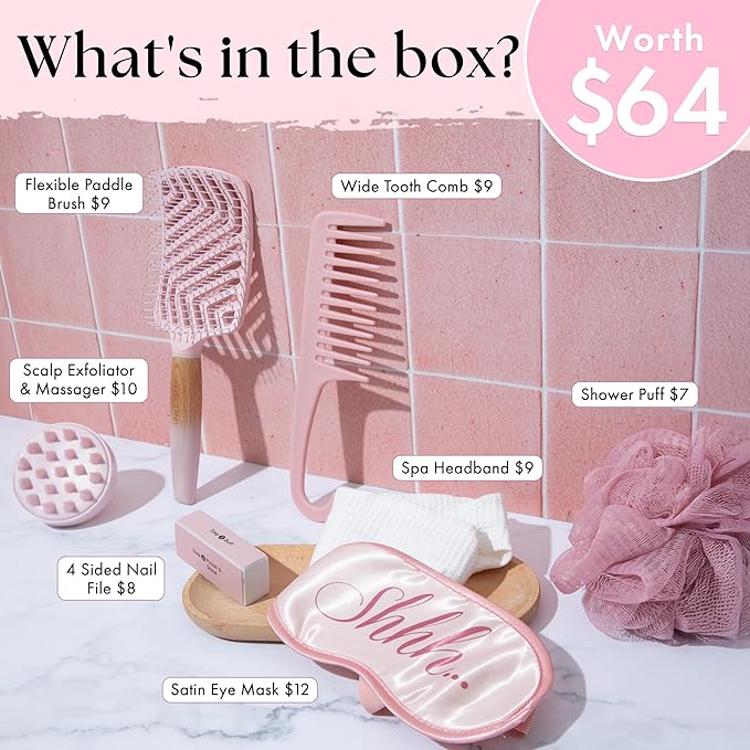 Detangling Brush for Women with Flexible Bristles and Mom Birthday Gift Set - 7-Piece Luxury Spa Gift Kit with Brush & Eye Mask