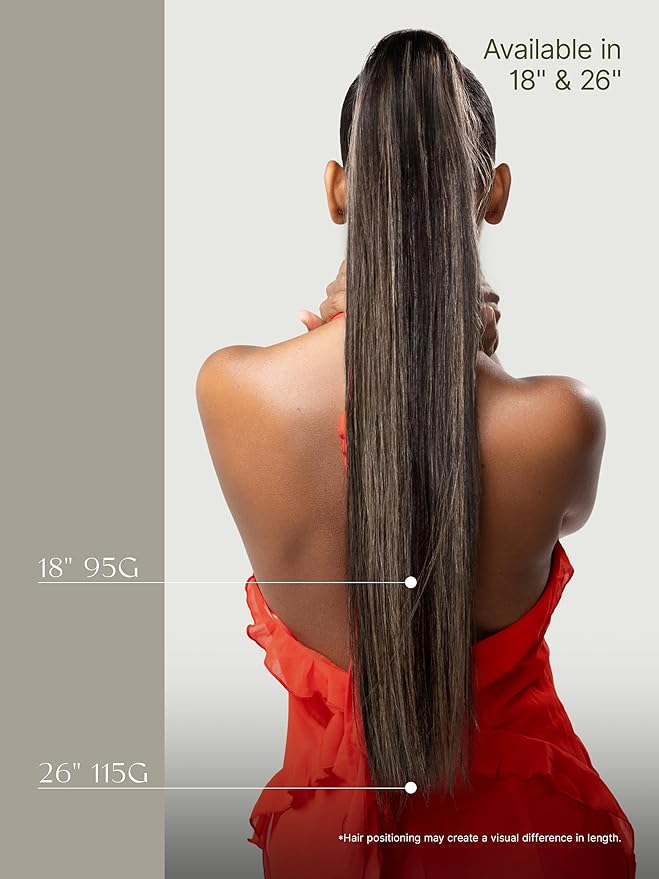 Frodio Clip in Ponytail Extension Human Hair for women Straight 18 Inches Long Straight Hair drawstring Ponytail Highlight