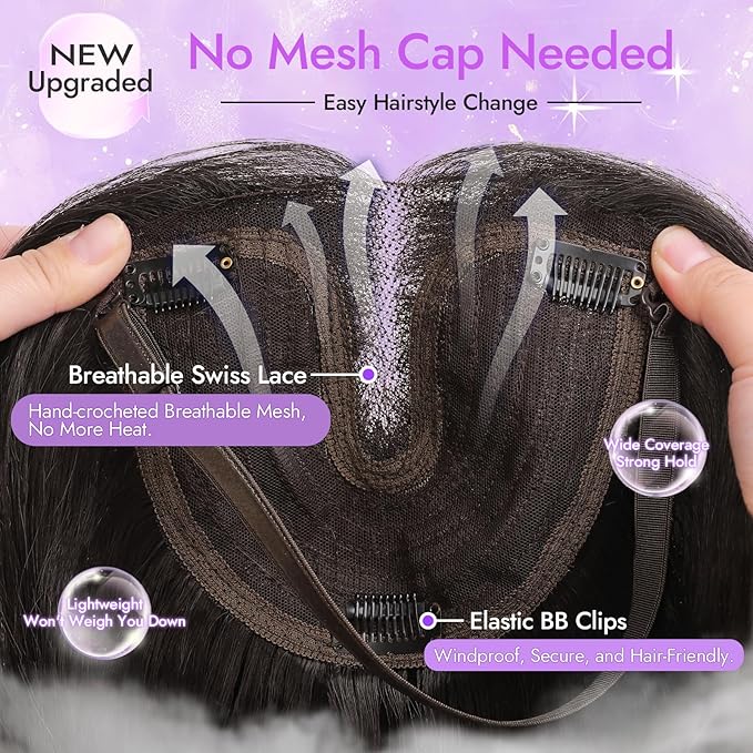 Wine Red with Purple Tones Synthetic Hair Toppers for Women with Thinning 3D 360° Cover Clip in Wispy Bangs Upgraded Adjustable Bandage 24 Inch Long Layered