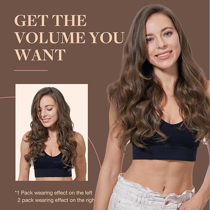GOO GOO Clip in Hair Extensions Real Human Hair, Remy Human Hair Extensions Clip ins for Women, Natural Human Hair, 22inch 170g 7Pcs, #5 Light Ash Brown