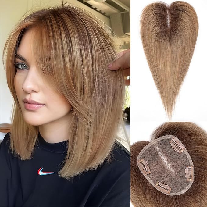 starluck Hair Toppers for Women Real Human Hair No Bangs, 100% Remy HumanHair Toppers for Women Hand-woven with Thinning,Cover Gray Roots,Adds Volume,Ombre Ash Blonde