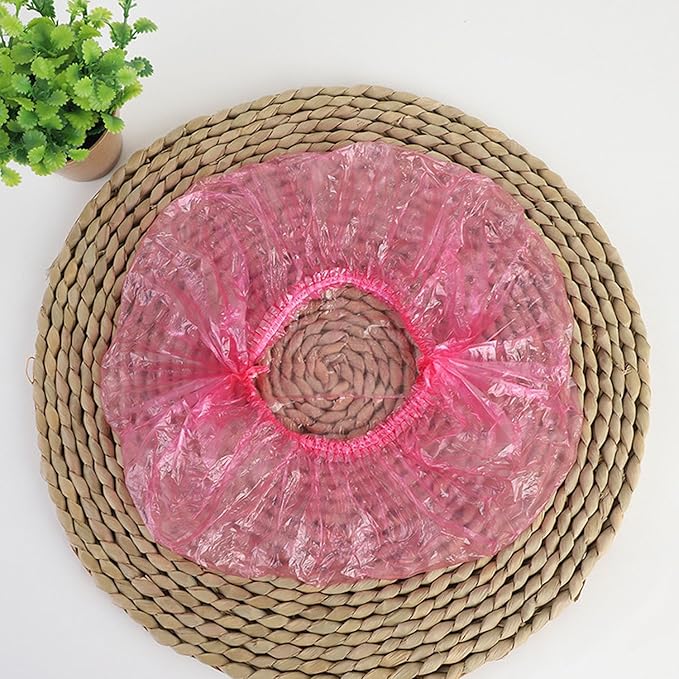 200 PCS Disposable Shower Caps Thickened Waterproof Hair Bath Caps for Women Men Girls Travel Spa Hotel Home Use Salon - Multi-Purpose Elastic Plastic Shower Caps, Essentials Accessories 18.1" (Pink)