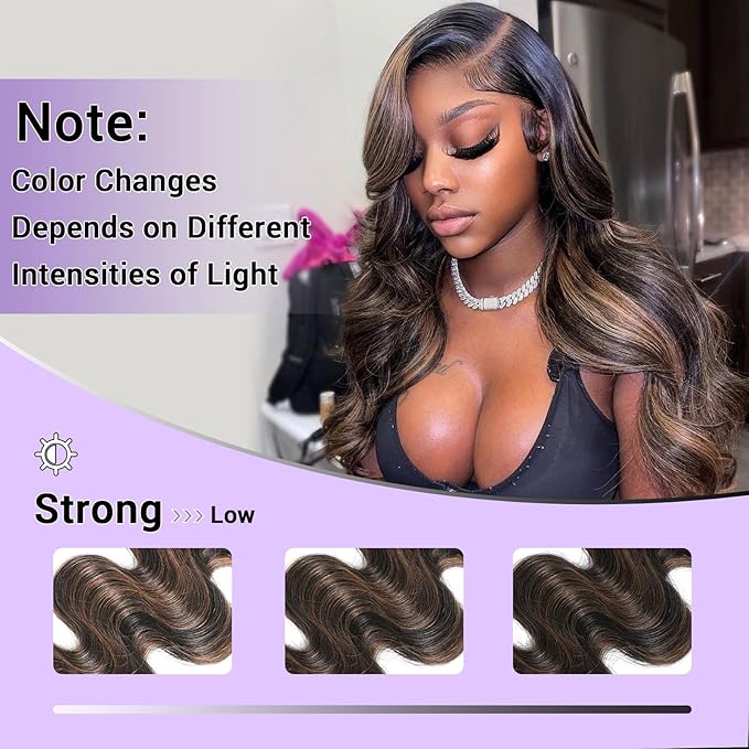 P1B/30 2x6 HD Lace Closure Body Wave Human Hair Highlight Brown Black Color Transparent Lace Closure 2x6 Long Deep Middle Part 100% Raw Virgin Human Hair 20 Inch 150% Density