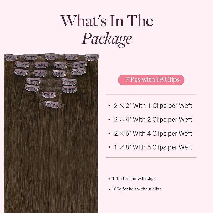 GOO GOO Clip in Hair Extensions Real Human Hair, Remy Human Hair Extensions Clip ins for Women, Natural Human Hair, 20inch 120g 7 Pcs, #4H Light Chocolate Brown