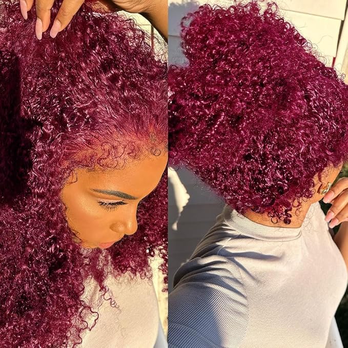 250 Density Hidden Strap Water Wave 360 99j Burgundy Glueless Wigs Human Hair Pre Plucked Pre Bleached Human Hair Wig With Drawstring Wet and Wavy HD Full Lace Front Wigs Human Hair 22 Inch