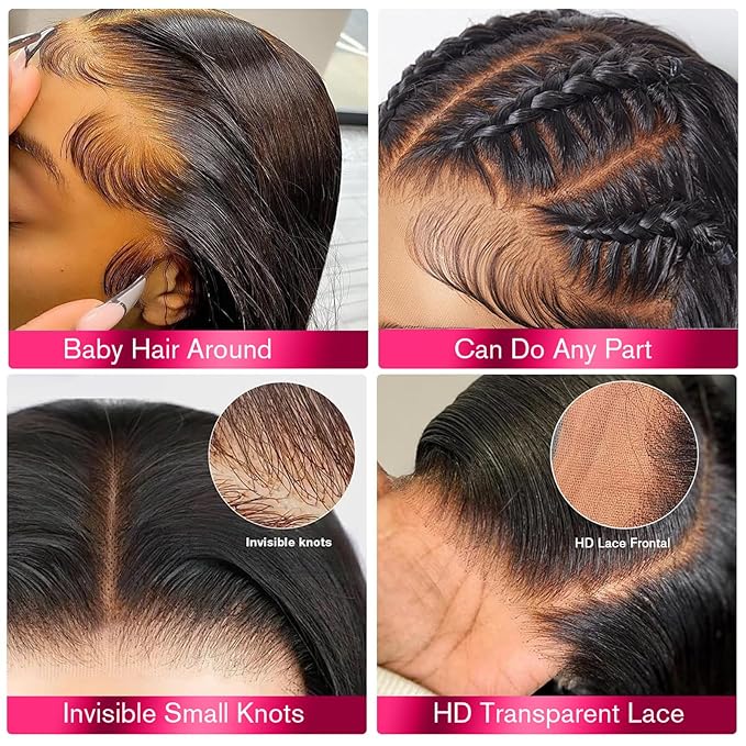 Real HD Lace Wig 13x6 Full Lace Frontal Wig 220% Density Body Wave HD Transparent Lace Front Wigs Virgin Human Hair Wigs Pre Plucked with Baby Hair 24 inch