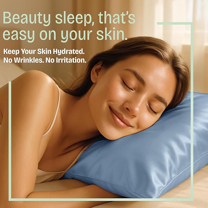 BLISSFORD Satin Pillowcase with Zipper, for Hair and Skin Care, Feels Soft and Cool Like a Silk Pillowcase, Satin Pillow Cases 2 Pack, Slik Pillow Cover, Slate Blue - Queen Size, Set of 2