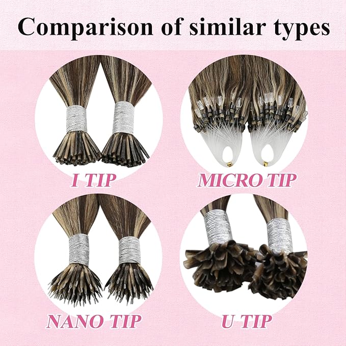YoungSee Micro Link Hair Extensions Human Hair Highlight Micro Loop Hair Extensions Real Human Hair Dark Brown Highlighted Blonde Invisible Beaded Hair Extension Long Hair 24In for Wedding 50g 50s