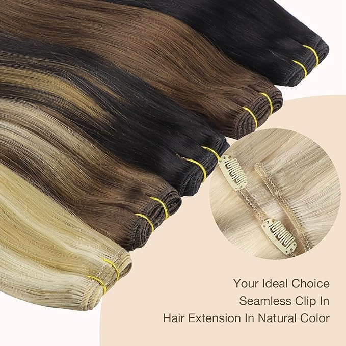 Googoo Blonde Clip in Hair Extensions Remy Human Hair Ombre Hair Extensions Clip in Hair Full Head Ombre Blonde Color 7PCS