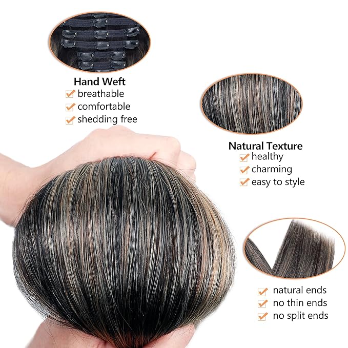 FB27 Balayage Clip In Hair Extensions Real Human Hair Straight Ombre Clip In Black to Blonde Human Hair Extensions Highlight Clip ins Remy Hair for Women 8Pcs with 18Clips Lace Weft 120g 24inch