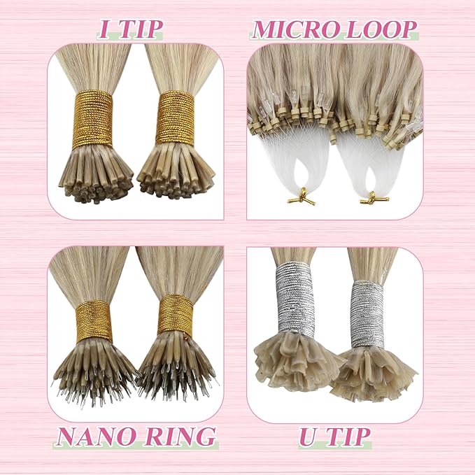 YoungSee U Tip Hair Extensions Highlight Ash Blonde with Bleach Blond U Tip Hair Extensions Human Hair Highlight Utip Hair Extension Blonde Hot Fusion Hair Highlight 16In 1G/S 50G for Wedding