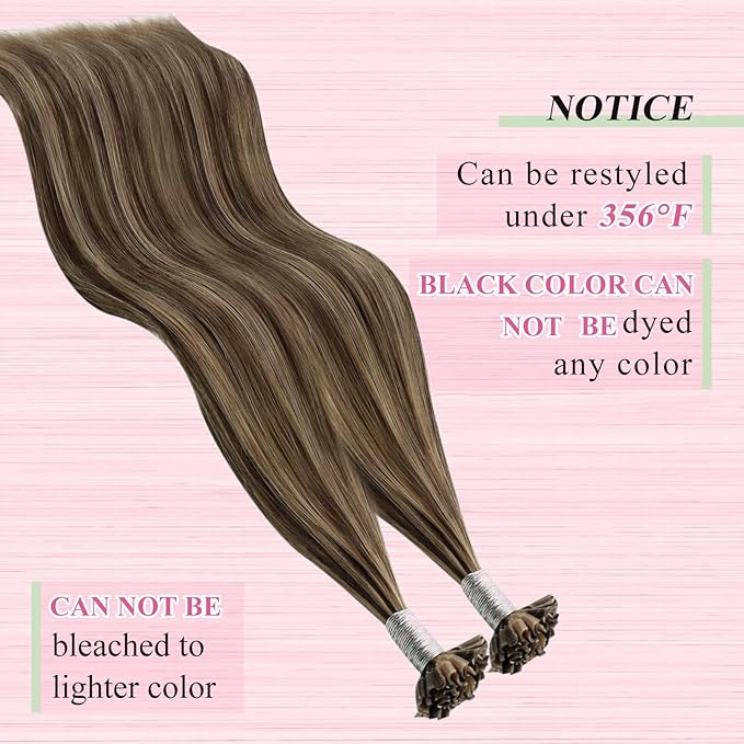 YoungSee Utip Hair Extensions Human Hair Highlight U Tip Hair Extensions Human Hair Brown with Blonde Ktip Hair Extension Real Hair Brown U-Tips Hair Extension 18In 1G/S 50G