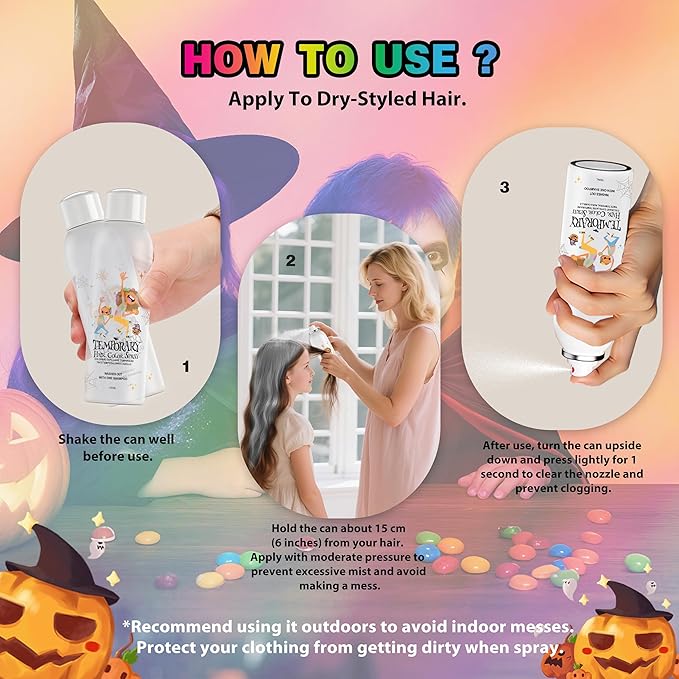 White Temporary Hair Color Spray for Kids, Silver Instant Colored Hair Dye Alternative for Boys Girls Teens Men Women, Quick Styling for Party Christmas Halloween, Disposable Washable, 150ml