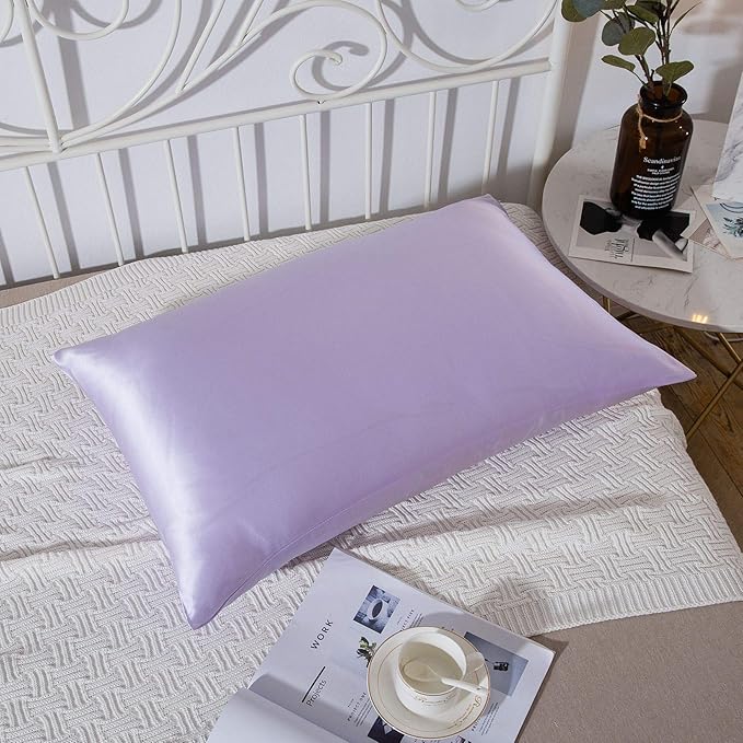 SLPBABY 100% Natural Pure Silk Pillowcase for Hair and Skin, Both Side 19 Momme Silk, Luxury Smooth Satin Pillowcase Cover with Hidden Zipper (Queen, Lavender)