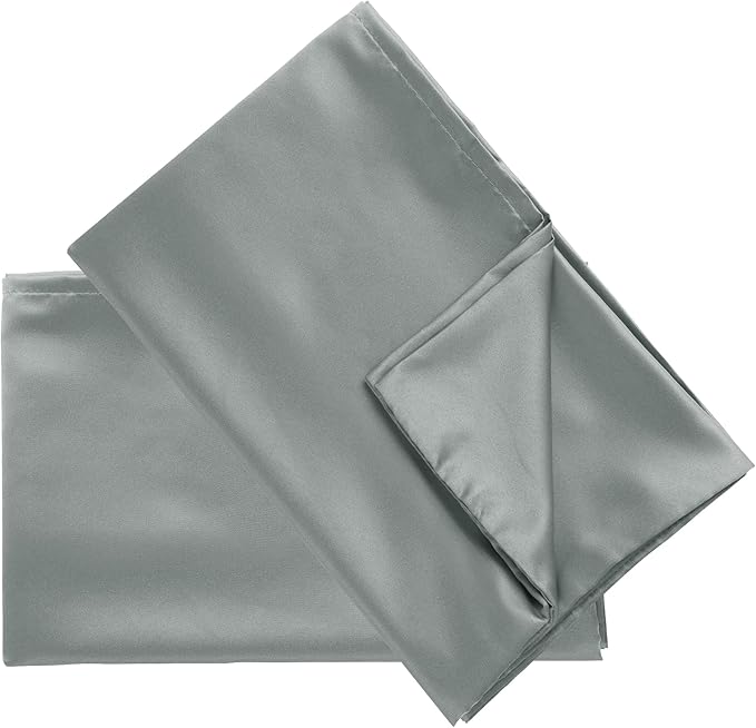 uxcell 2 Pack Silk Satin Pillowcase for Hair and Skin, Cool, Silky, Soft Breathable Pillow Cases Queen Size 20x30 Inch Sateen Pillowcase Grey with Envelope Closure