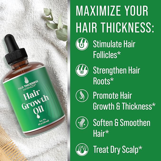 Hair Growth Oil for Women & Men. 10+ Ingredients to Strengthen & Hydrate Thinning, Dry Hair for a Healthier-Looking Scalp. With Peppermint & Wild Black Castor Oil. Vegan & Unscented – 1oz Serum