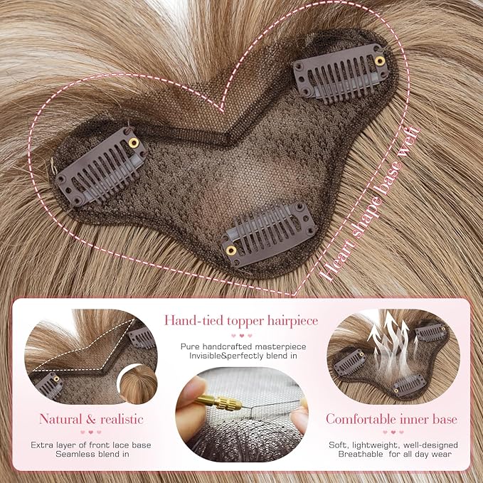 Hairro Clip In Bangs For Women Remy Short Thin Wispy Hair Topper Hairpieces 3D Cover Fake Highlight Bangs Hair Clip 11 Inches 14.5g #4P27 Medium Brown Mix Dark Blonde