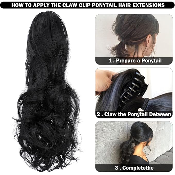 Claw Clip Ponytail Extension 18" Clip in Wavy Ponytail Hair Extensions Long Pony Tails for Women Extensions Dark Brown Wave Hairpiece