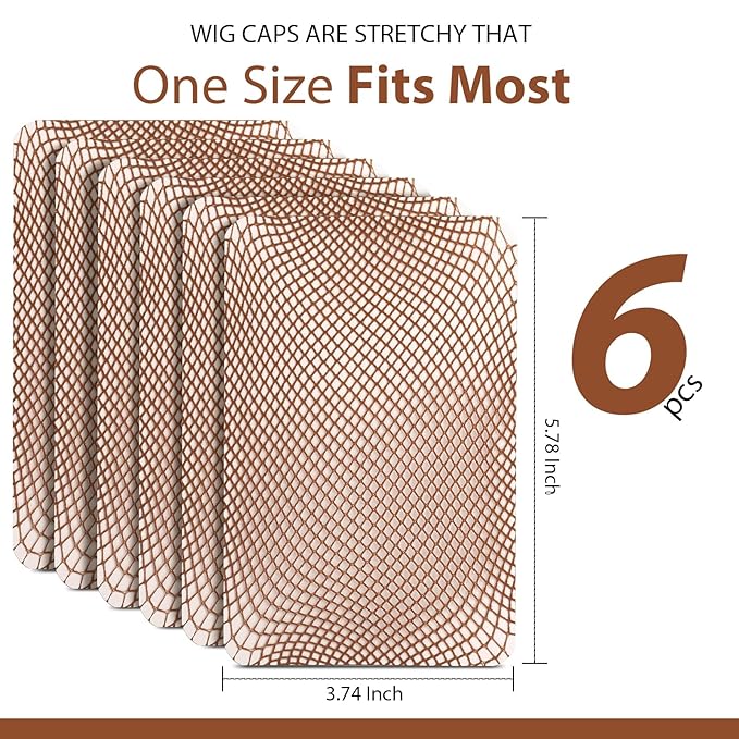 Fandamei Wig Cap, 6PCS Wig Caps for Women Kids Brown, Mesh Wig Cap Net, Closed End Hair Nets, Nylon Hair Net for Wigs for Halloween Rave Party Cosplay