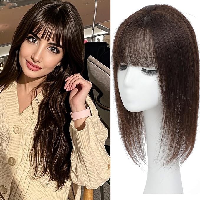 Hair Toppers for Women Real Human Hair, 360°3D Topper for Women with Thinning Crown Wispy Clip in Bangs Breathable Hand Tied Craft Big Coverage Hairpieces(Mocha（Big Coverage）, 16 Inch-3D-Wispy)