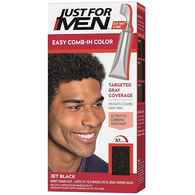 Just For Men Easy Comb-In Color Mens Hair Dye, Easy No Mix Application with Comb Applicator - Jet Black, A-60, Pack of 1