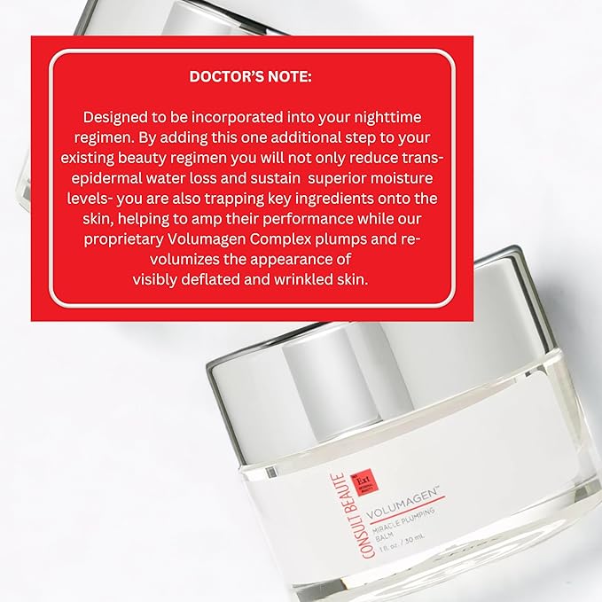 Consult Beaute Volumagen Miracle Plumping Barrier Balm - Facial Moisture Slugging - Overnight Deep Skin Hydration - Dry Skin - Hyaluronic Acid - Petrolatum Free - Lanolin Free - Mineral Oil Free 1 oz