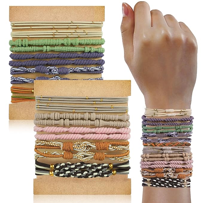 20PCS Boho Hair Ties Bracelet for Women and Girls, Elastic No-Damage Cute Bands for Thick or Thin Hair and Ponytails, All-Day Hold Hair Accessories (Set 7)