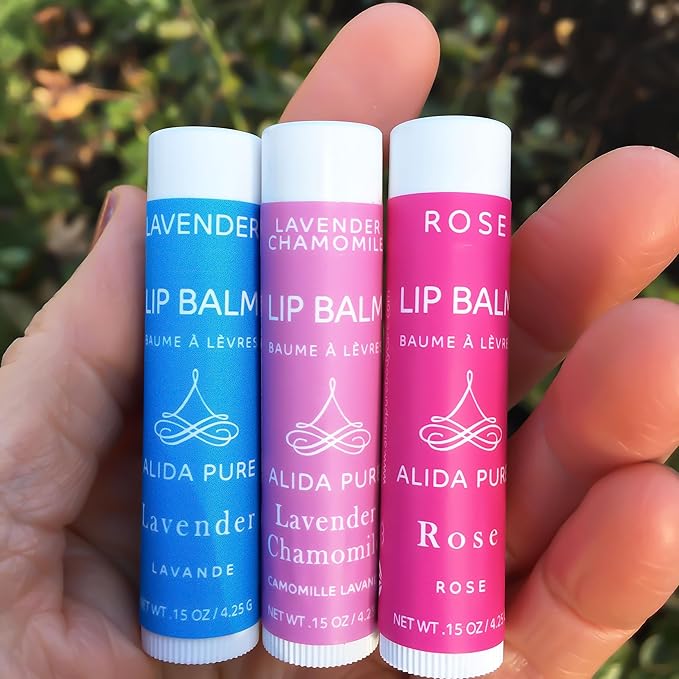 Floral Lip Balm Collection, Vegan Lip Balm Set, Beeswax Free, with Avocado Oil, Organic Jojoba Oil, and Vitamin E, Natural Moisturizer for Dry, Chapped or Cracked Lips, 3 Tube Set
