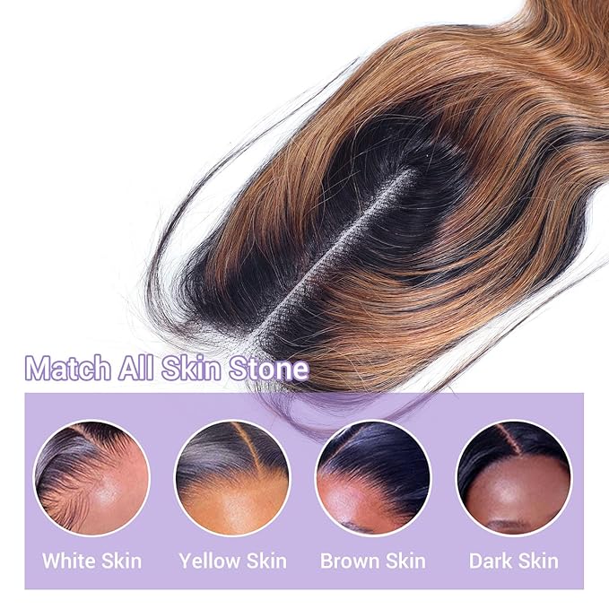 P1B/30 2x6 HD Lace Closure Body Wave Human Hair Highlight Brown Black Color Transparent Lace Closure 2x6 Long Deep Middle Part 100% Raw Virgin Human Hair 22 Inch 150% Density