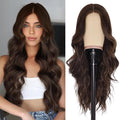NAYOO Long Brown Wavy Wig for Women 26 Inch Middle Part Curly Wavy Wig Natural Looking Synthetic Heat Resistant Fiber for Daily Party (Brown with Highlights)