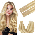 GOO GOO Tape in Hair Extensions Human Hair, 18D/22F Dirty Blonde Highlights, 24inch 30g 10pcs, Skin Weft Seamless Invisible, Silky Straight with Thick Ends, Remy Human Hair