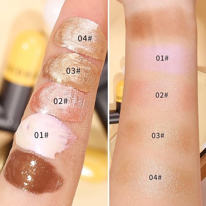 AKARY Liquid Highlighter Makeup for Face Body, Contour Foundation Illuminator Boom Stick, Highlighting Shade Longwear Shimmer Glow Makeup, Valentine's Day gift (01 Pearlescent White + Warm Brown)